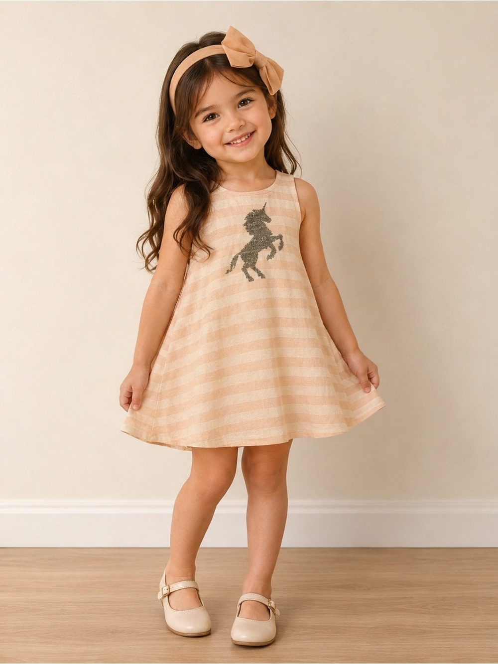Tommy Bahama Girls Size 4 Pink & White Striped Unicorn Sequin Dress & Headband